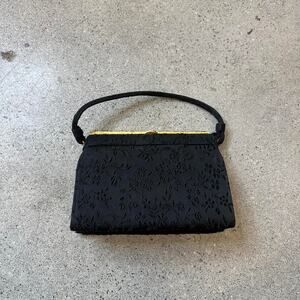 Empress USA Womens Handbag Black and Gold Evening Vintage Glam Floral Gold